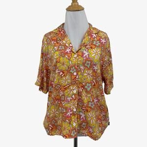 Vans Shirt Womens XS Extra Small Multi Resort Floral Front Button Retro Collar